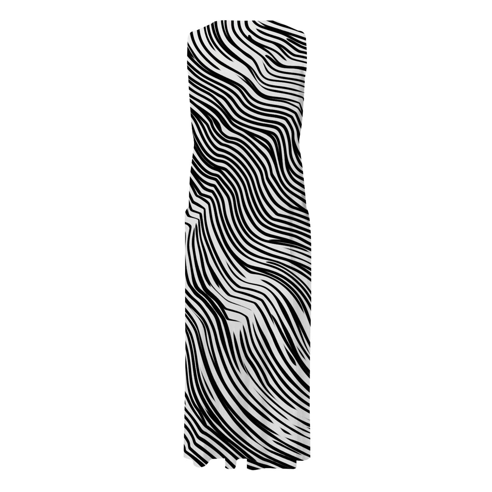 thumbnail image 5 of Vestido informal largo de verano con cuello redondo y rayas degradadas para mujer, 5 of 6